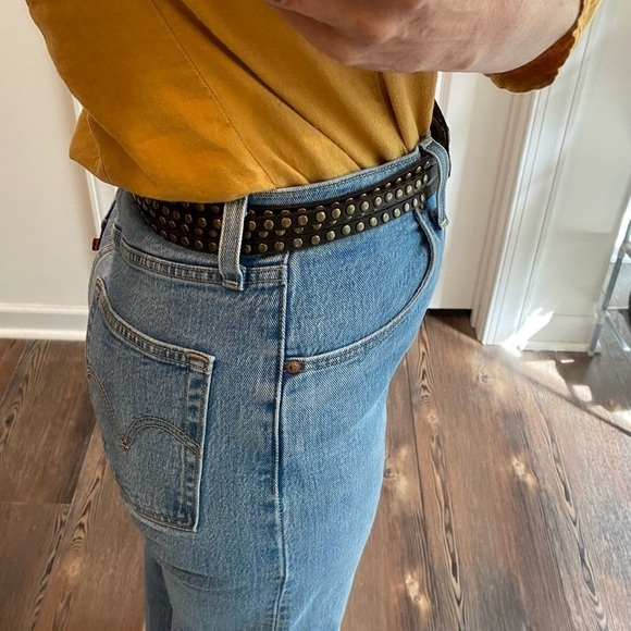 Brown Leather Gold Studs Four Strands Wide Belt Total length size Small Medium main image 10